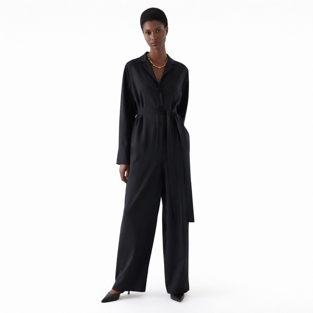 COS Black Long-Sleeve Belted Jumpsuit